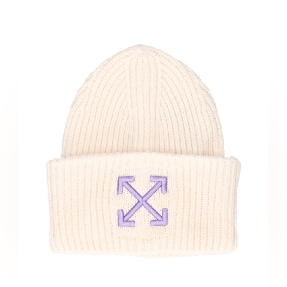 Off-White Arrow Rib-Knit Wool Beanie Color White/Lilac